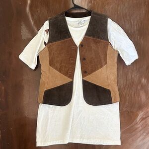Brown and Tan Suede Vest and cowboy T-shirt dress